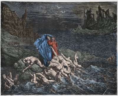 Inferno, Gesang 7: Vergil zeigt Dante die Seelen der Zornigen im Styx (Illustration aus Die Göttliche Komödie von Dante Alighieri, 1885) von Gustave after Dore